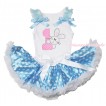 Easter White Baby Pettitop Light Blue Ruffles & Bows & 1st Rabbit Birthday Number Print & Light Blue White Dots Newborn Pettiskirt NN267